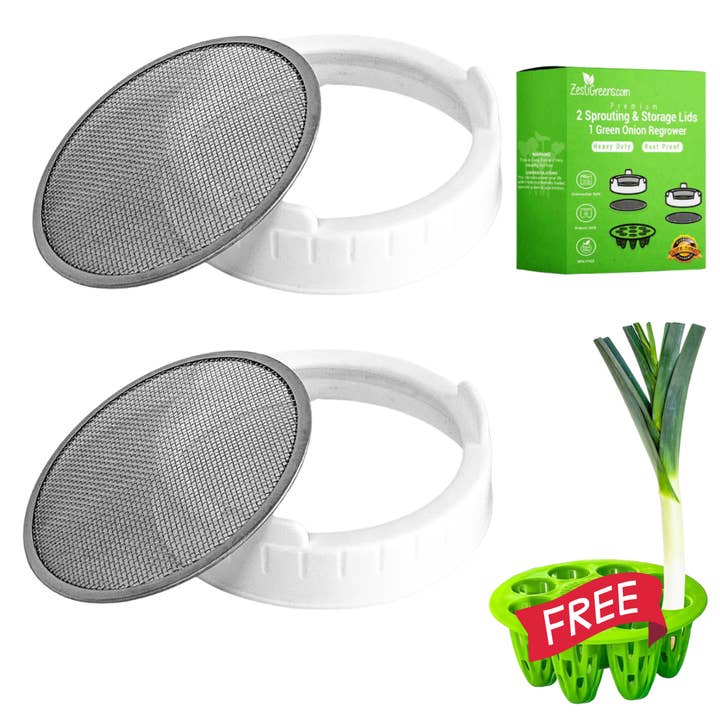 Sprouting Lids & Green Onion Regrower for Wide Mouth Mason Jars. Sprouts Growing Kit for Bean Sprouts, Broccoli Organic Sprouts for wholesale by ZestiGreens