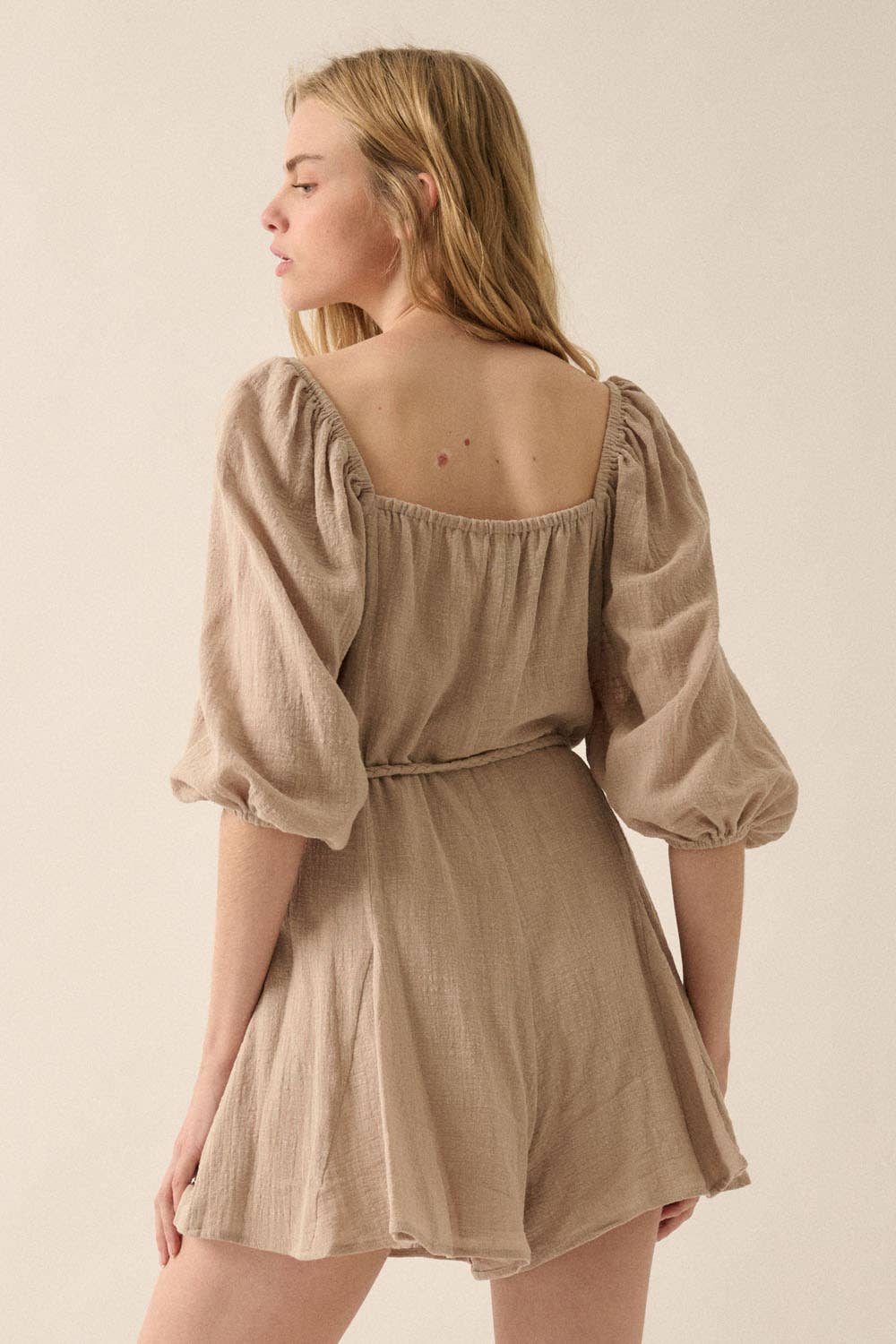 Promesa USA – Romper - Mulher por atacado – Macacão de Perna Larga com Mangas Bufantes em Algodão Texturizado14