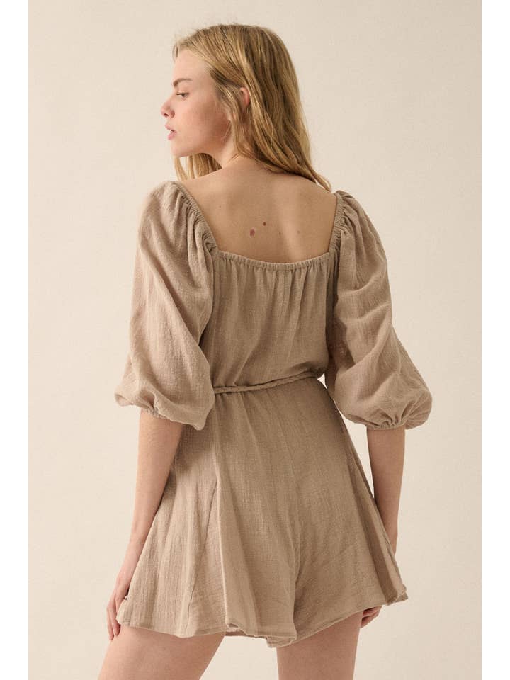 Promesa USA – Romper - Mulher por atacado – Macacão de Perna Larga com Mangas Bufantes em Algodão Texturizado14