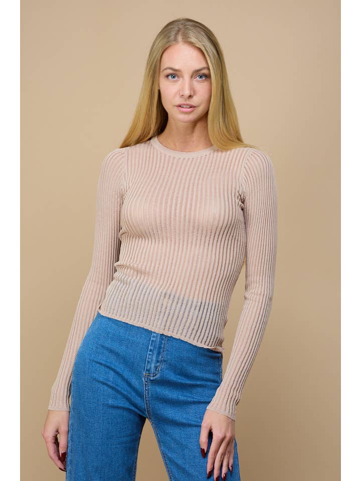 ANWND – Großhandel Strickoberteil – Damen – 8774 -HALBTRANSPARENTES LANGARMSHIRT AUS RIPPSTRICK3