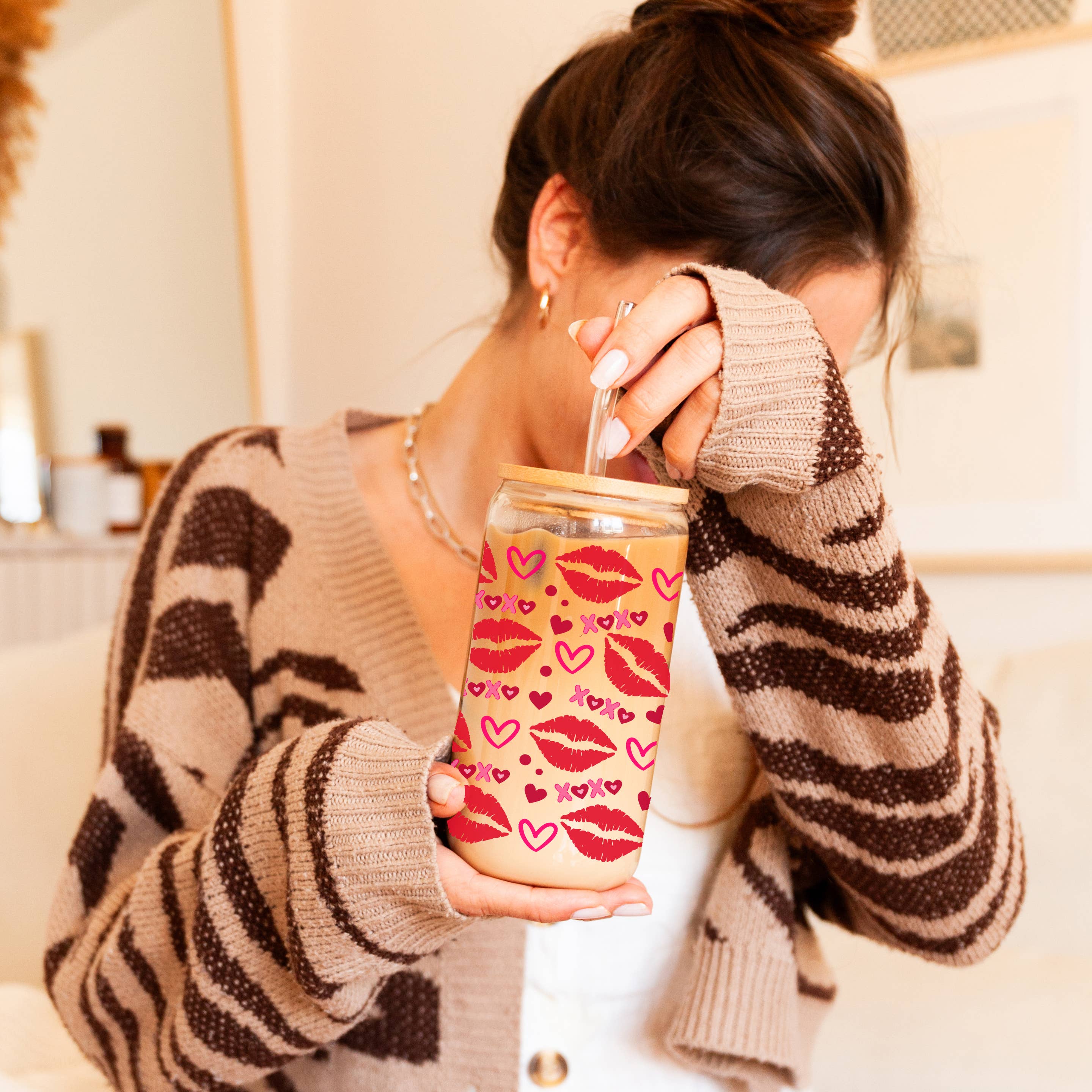 Gia Roma - Wholesale Coffee Mug - Valentines Glass Tumblers Heart Smiley, Galentines Gift Idea31