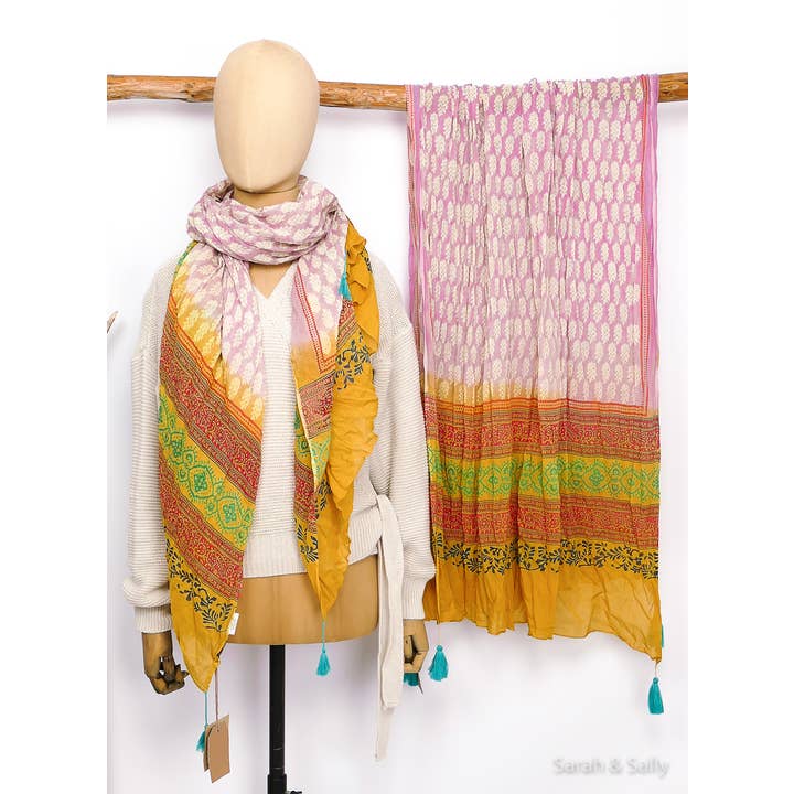 Sarah und Sally – wholesale Halsduk - Dam – 100% bomull halsduk: Indisk rosa+gul