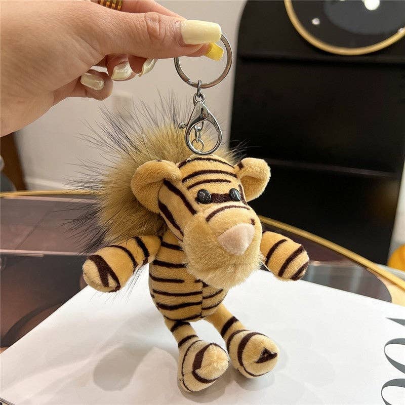 FurDecoration - Venta al por mayor Llavero - Mujer - Lindo llavero con forma de muñeco de tigre con piel de mapache, colgante en forma de llavero de coche0