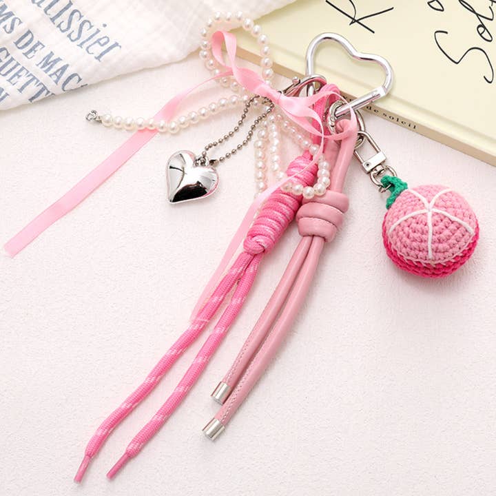 Ornaments-Hand-knitted watermelon-shaped keychain charm for wholesale by Eagle Crest Industries Inc.