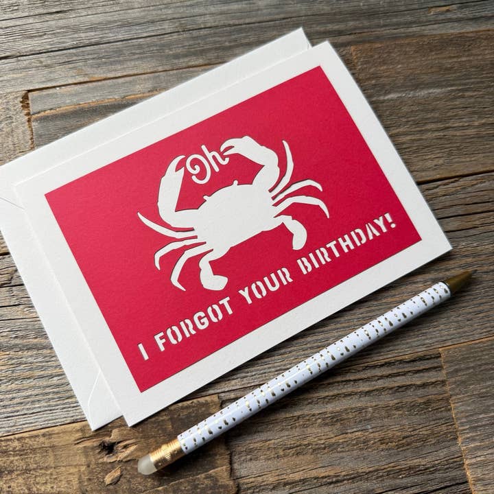 Oh Crab Belated Birthday Card for wholesale by Louise Lauret