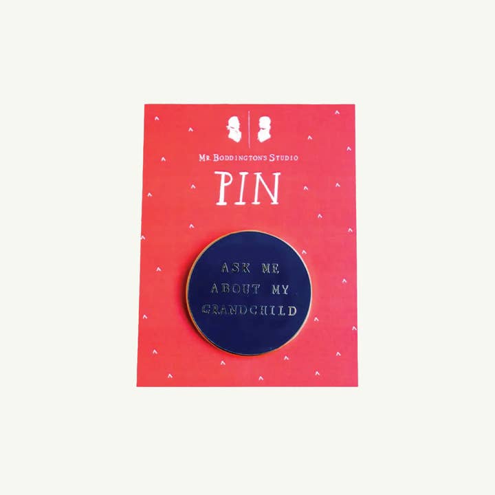Ask Me About My Grandchild Pin for wholesale by Mr. Boddington's Studio