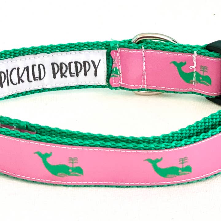 Preppy Whale Pink og Grøn Hundehalsbånd for engroshandel hos Pickled Preppy