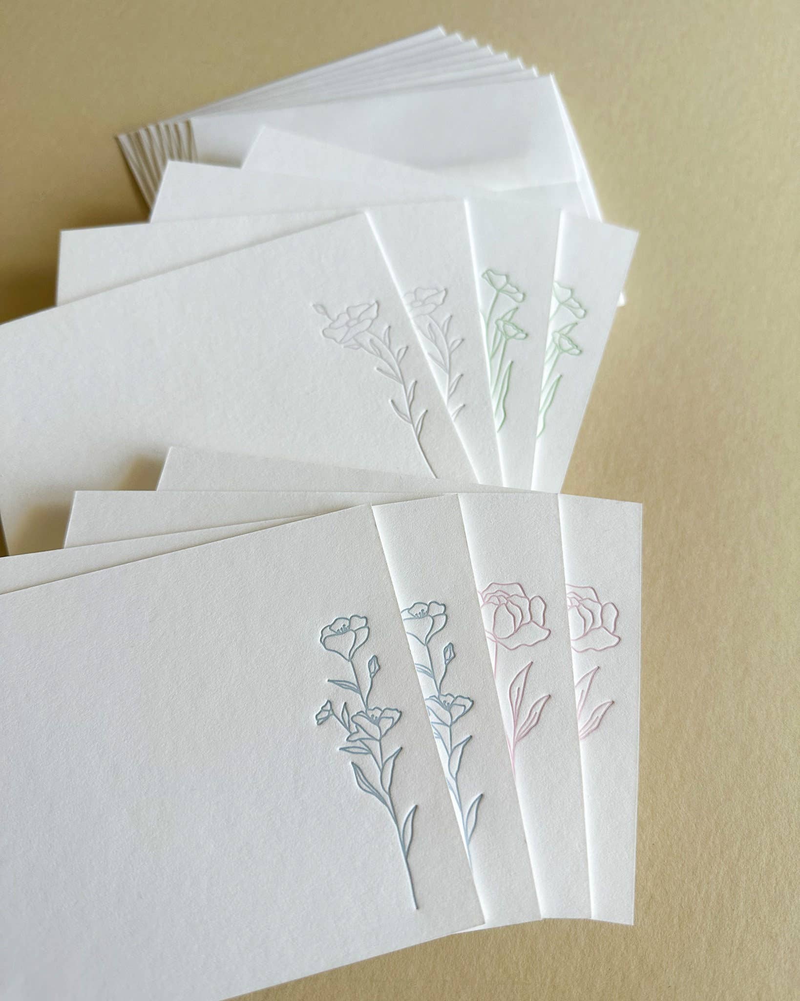 Neon Paper Goods - Wholesale Stationery/Notecard Set - Pastel Floral Letterpress Notecards Set of 81