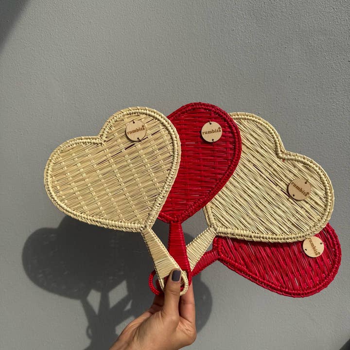 Heart-Shaped Handwoven Iraca Palm Fan for wholesale by Macondo Forever