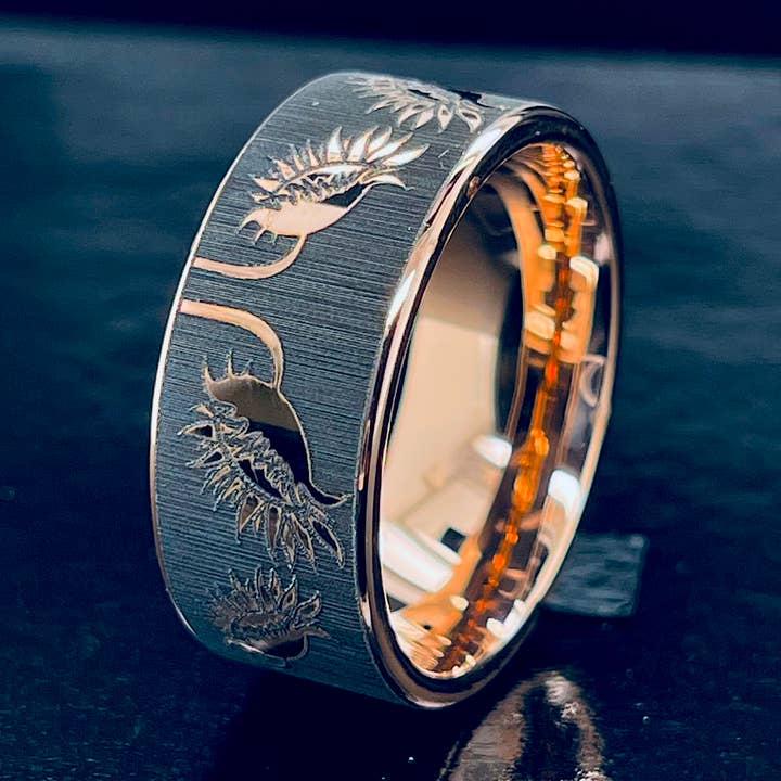 Roséguld volframkarbid solros graverad vigselring för wholesale av rings paradise