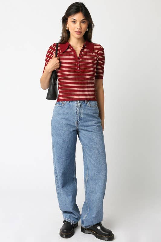 Olivaceous - Wholesale Button Down Shirt - Women's - Ina Stripe Top7