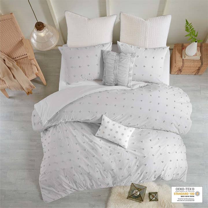 Olliix - Wholesale Bedding Set - Pom-Pom 7-Piece Comforter or Duvet Cover Set, Light Grey