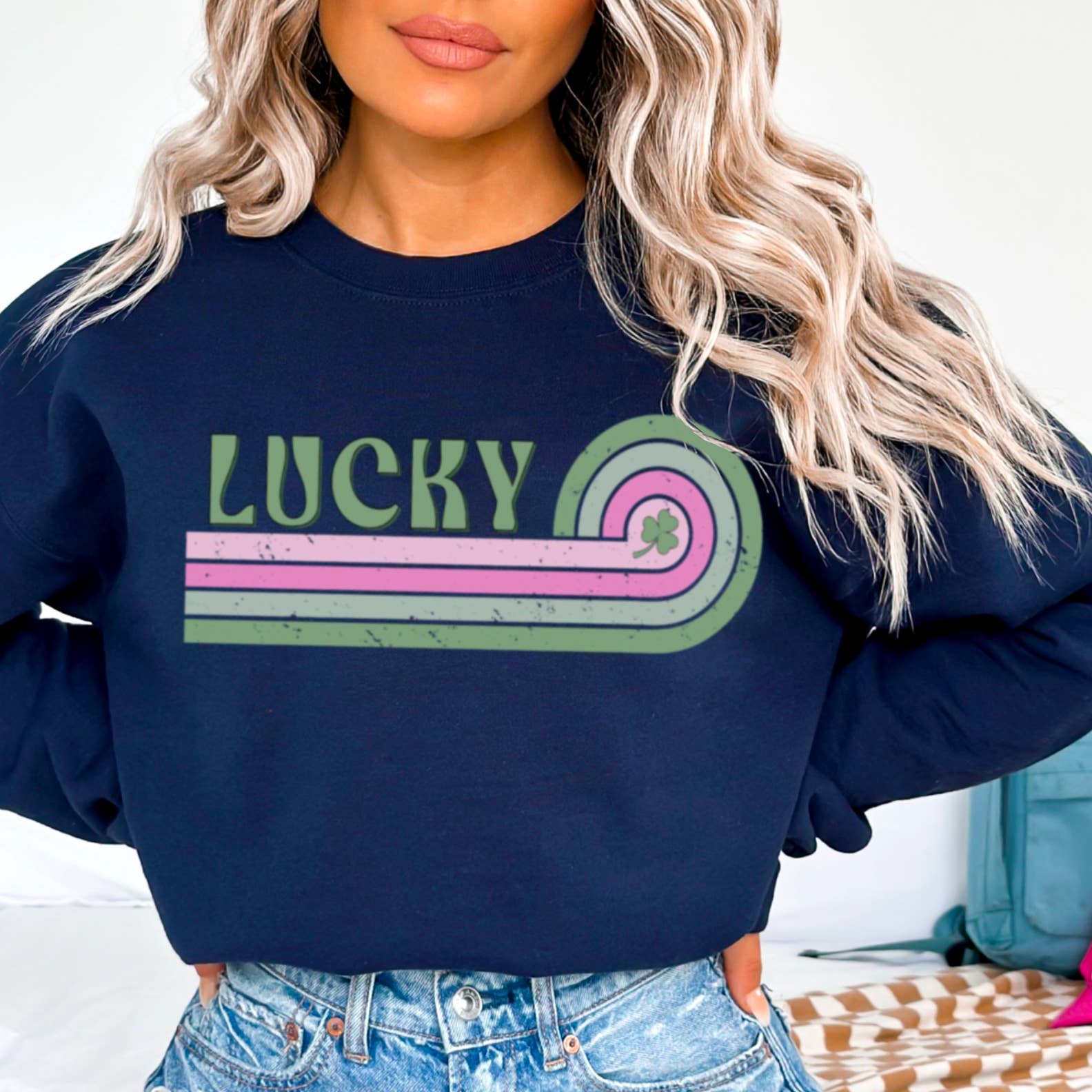 Shoppe SHC - Vente Sweat-shirt à imprimés – femme - Sweat-shirt ras du cou graphique chanceux de la Saint-Patrick11