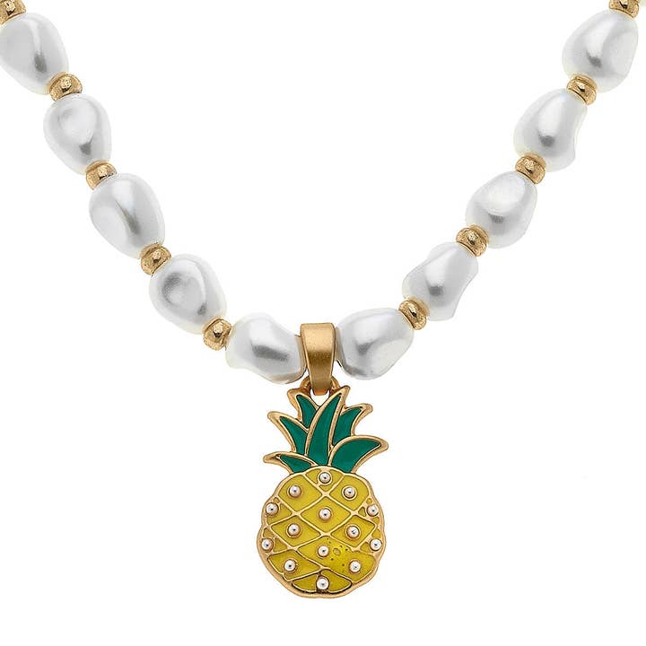 Colar de Crianças Madeleine Pérola & Ananás em Amarelo por atacado de Canvas Style