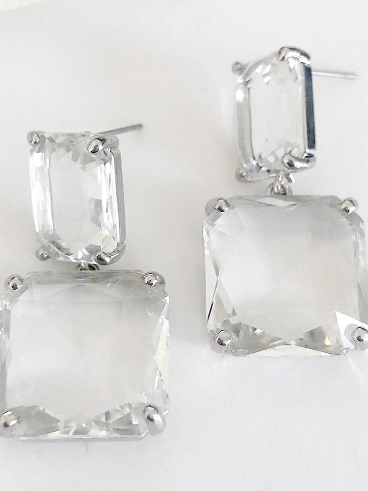 Remi Crystal Transparent Acrylic Drop Earrings for wholesale by Belle Box Boutique