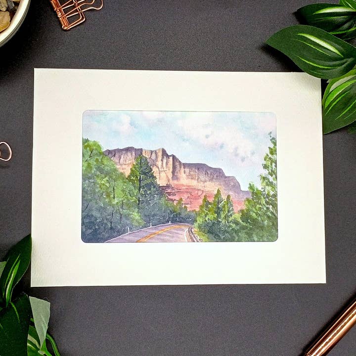 Kathryn Paul Fine Art - Wholesale Everyday Greeting Card - Arizona watercolor; Sedona mountains and trees blank card0