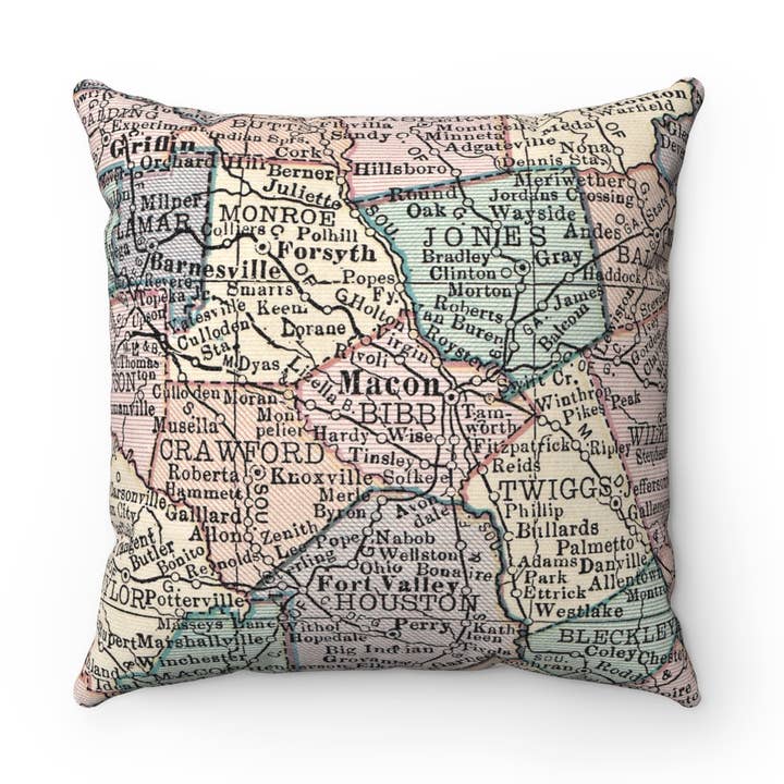 Macon Georgia Map Pillow – 18" Square Throw Pillow for wholesale by Daisy Mae Designs