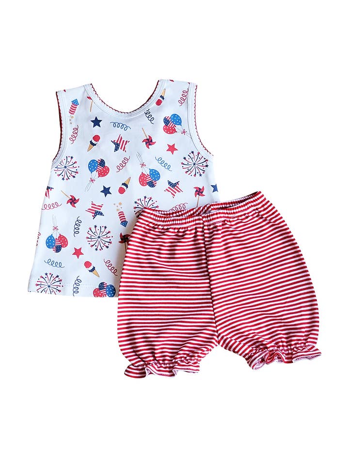 Marco and Lizzy - Vente Ensemble de vêtements – bébé - Ensemble de couches imprimées pour petite fille du 4 juillet en coton Pima