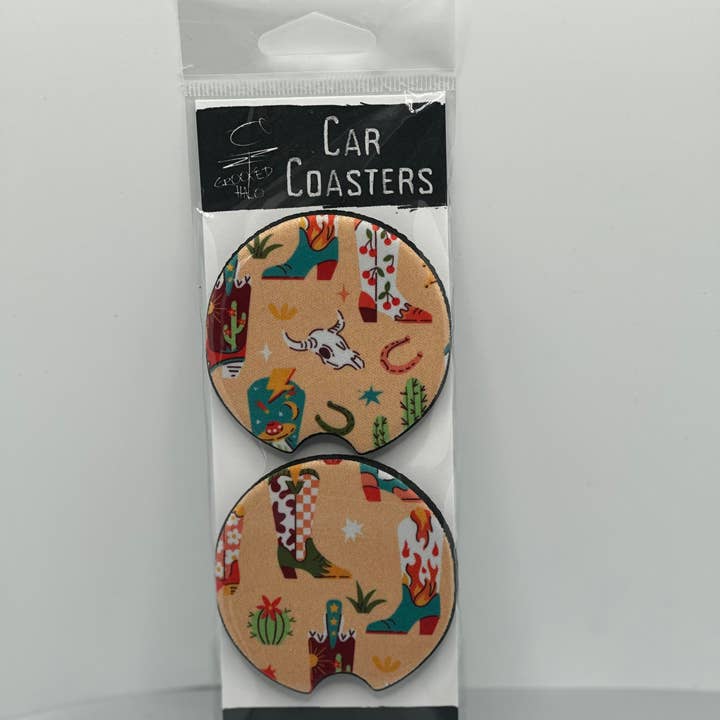 Cowboy Boots Set of 2 Neoprene Car Coasters for wholesale by Crooked Halo