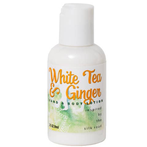 LOÇÃO PARA MÃOS E CORPO CHÁ BRANCO E GENGIBRE 2 oz Tamanho de viagem por atacado de Essential Journeys LLC