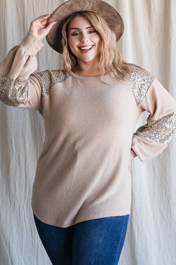 7th Ray – wholesale Stickad topp - Dam – [PLUS SIZE] Vardaglig stickad topp med biskopsärmar T4399XL7