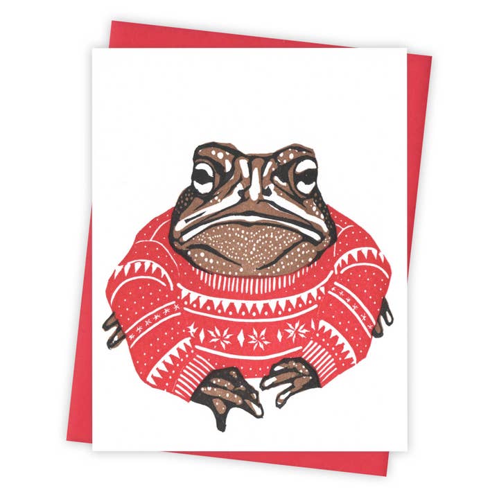 Holiday Knit Toad Card for wholesale by Burdock & Bramble