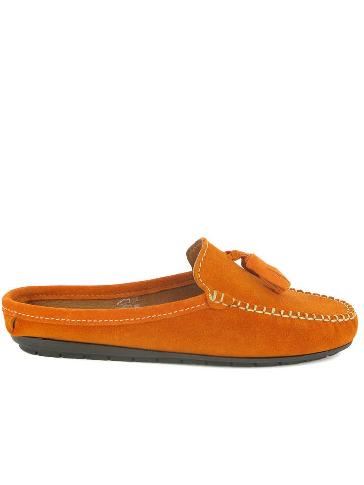 Fiji Tassel - orange suede for wholesale by Atlanta Mocassin