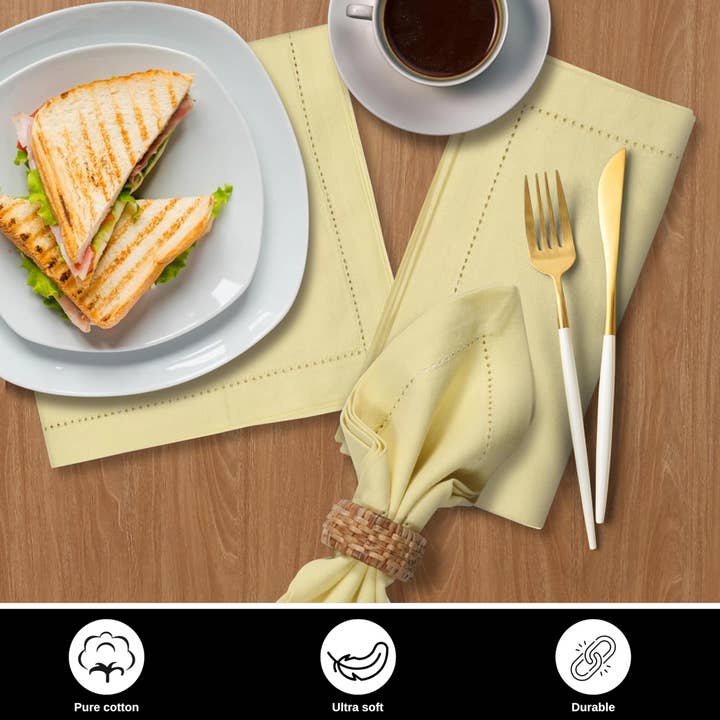 Yellow Cotton Dinner Napkins, 18x18" - French Vanilla, Set of 12 for wholesale on Faire4