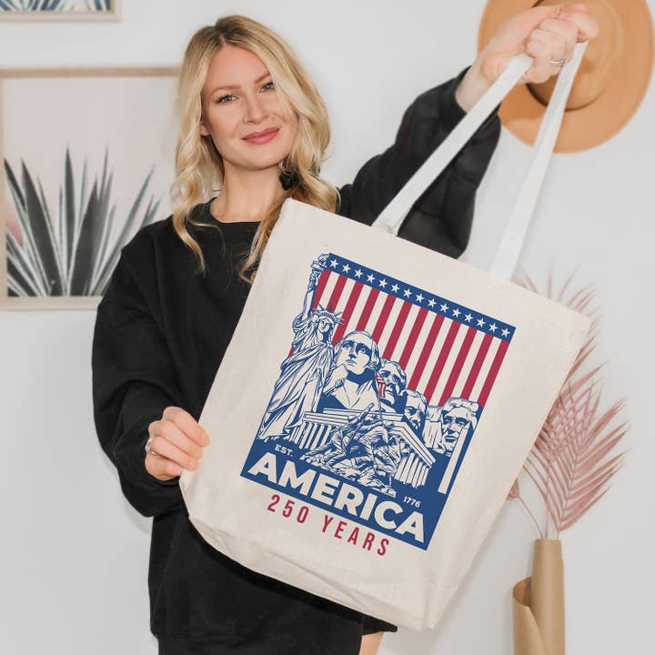 Monumental America 250 Canvas Tote Bag for wholesale by God And Glory Gifts