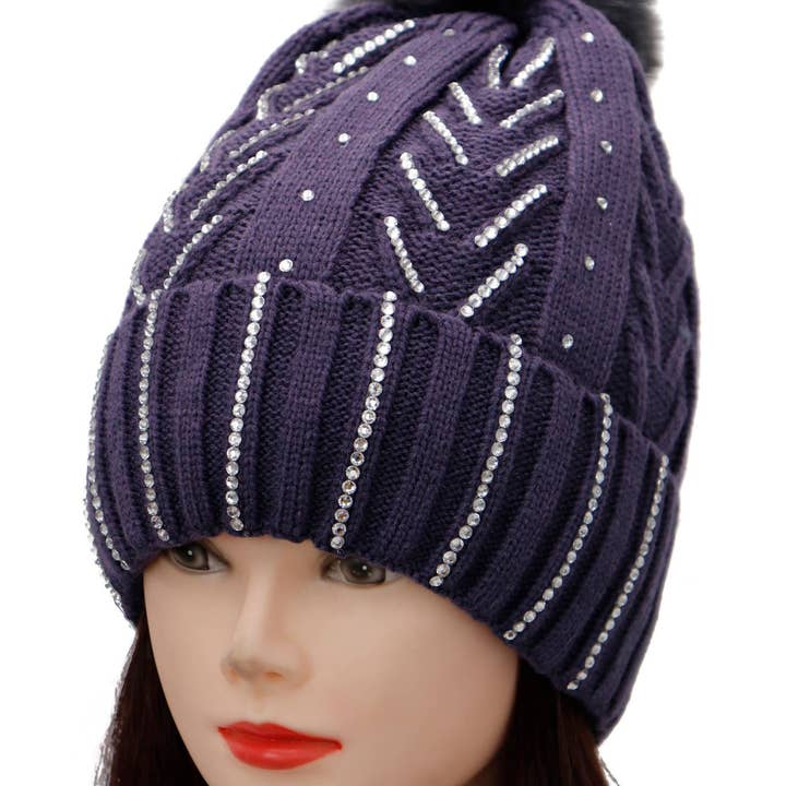ASSORTED Chevron Bling Chunky Knitted Fleece Lined Beanie for wholesale on Faire3