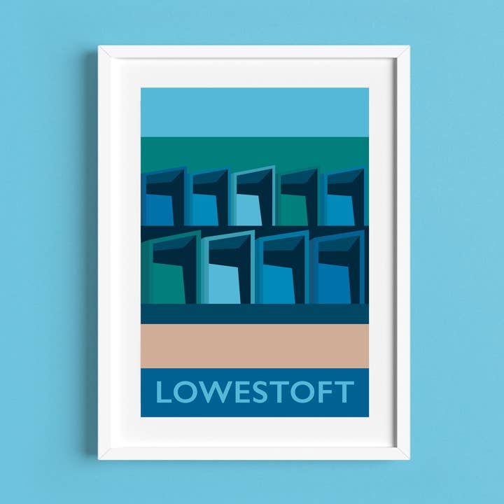 Impression de cabanes de plage Lowestoft pour la vente par Rebecca Pymar