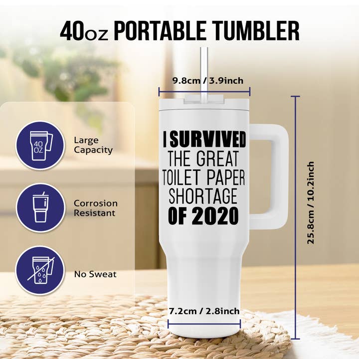 3dRose - Wholesale Insulated Mug/Tumbler - 3dRose, I Survived The Great Toilet Paper Shortage Of 2020, Tumbler6