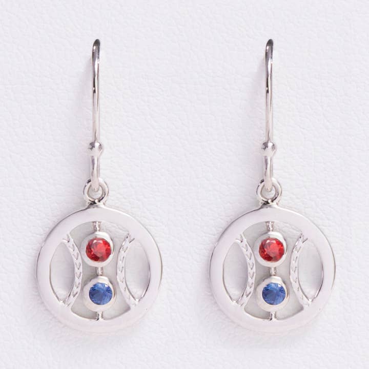 Boucles d'oreilles Open Baseball French Hook - Saphirs rouges et bleus pour la vente par AVID Sports Jewelry