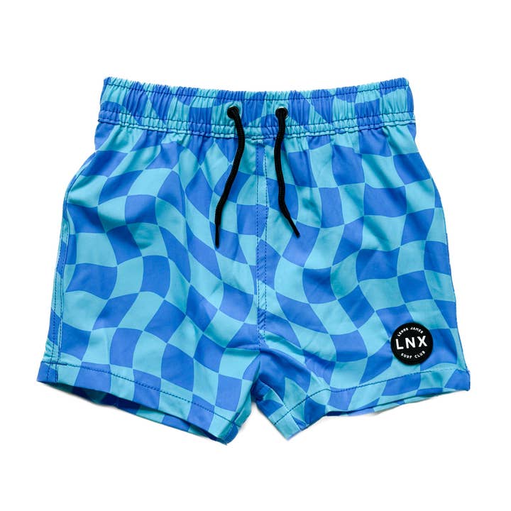 MAILLOT DE BAIN - DAMIERS ONDULÉS - BLEU pour la vente par LENOX JAMES