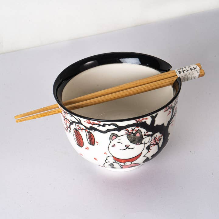 Urban Tokyo - Wholesale Bowl - 18oz 5"D Donburi Bowl With Chopsticks Set Lucky Cat Festival (4/16)1