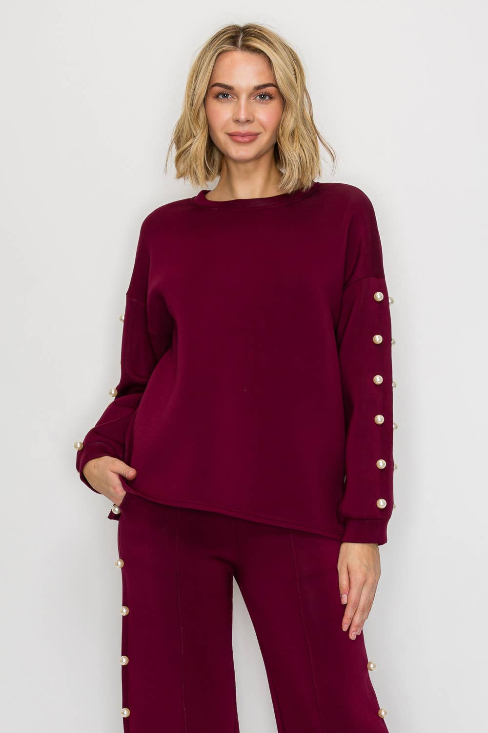 Joh Apparel - Venta al por mayor Jersey corto de punto - Mujer - Top de perlas Katri Stretch French Scuba10