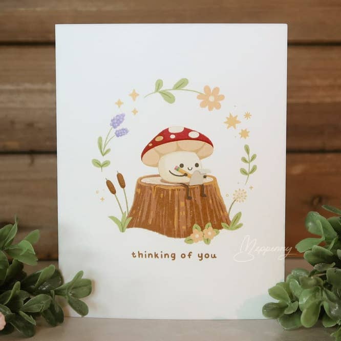 Thinking of You Mushroom - Greeting Card for wholesale by Yeppenny Doodles LLC