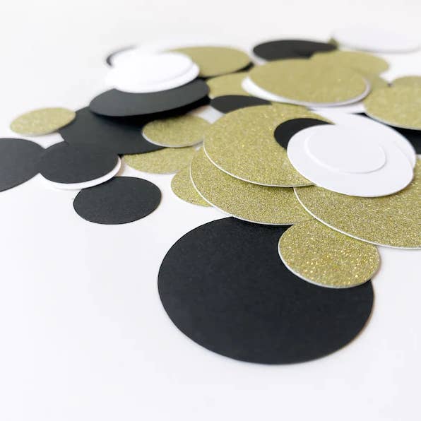 Black, White & Gold Glitter Circle Confetti for wholesale by The Confetti Mixer