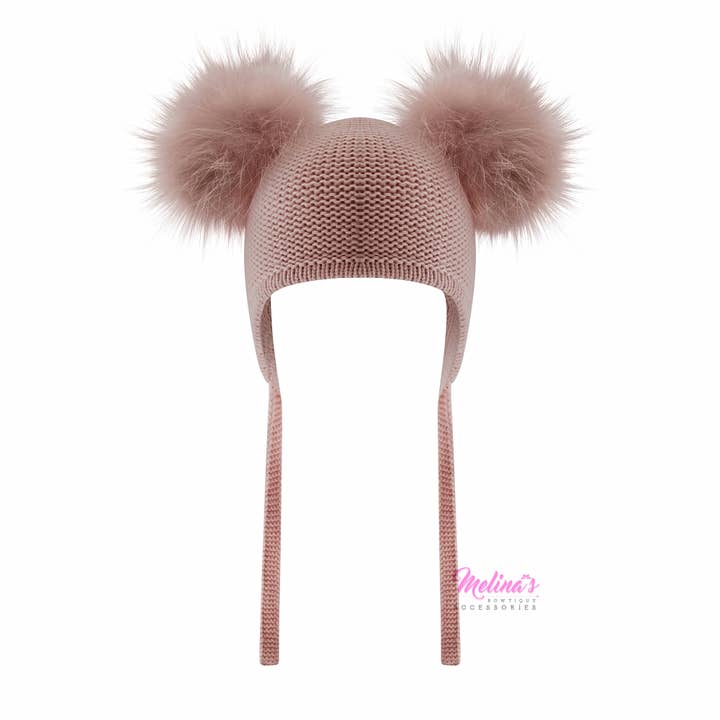 Blush Pom Angora Hat Waffle Tie por atacado de Melina's Bowtique