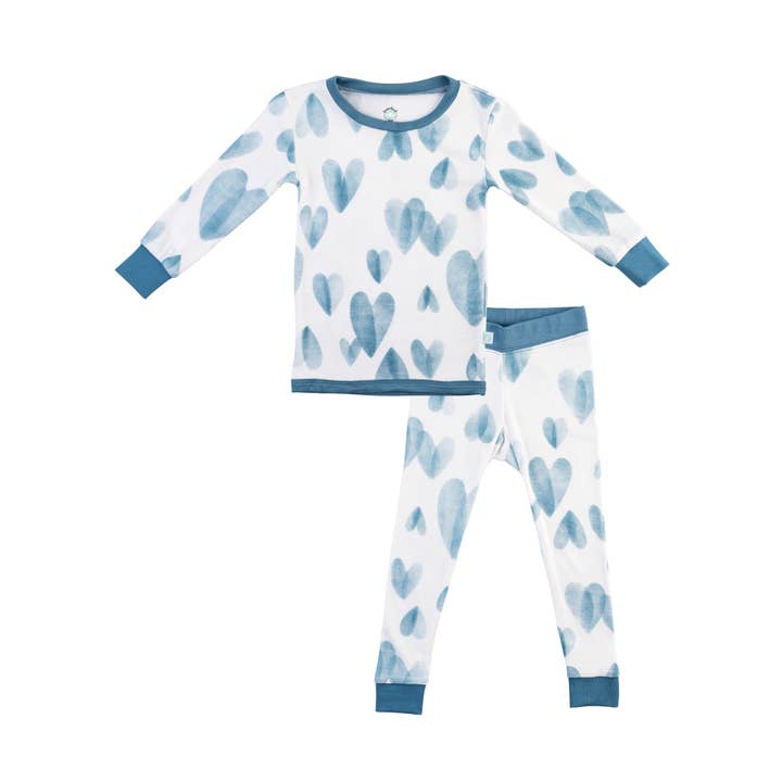 Toddler/Kids Bamboo Pajamas - Ocean Blue Hearts for wholesale by Dreamland Baby