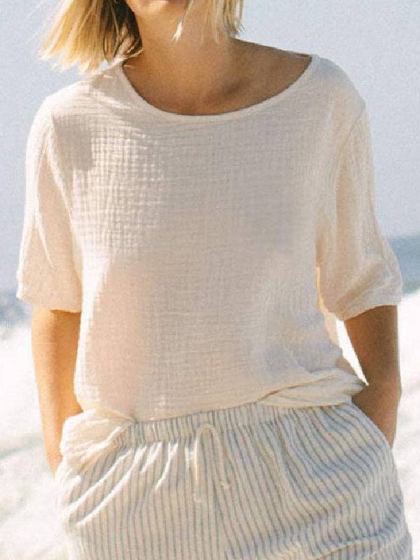 OceanusSwim - Wholesale T-Shirt - Women's - Loose Short Sleeves Solid Color Round-Neck T-Shirts Tops1