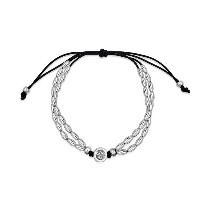 Boho Silver and Black Leather Artisan Beaded Slide Anklet for wholesale by BESHEEK JEWELRY