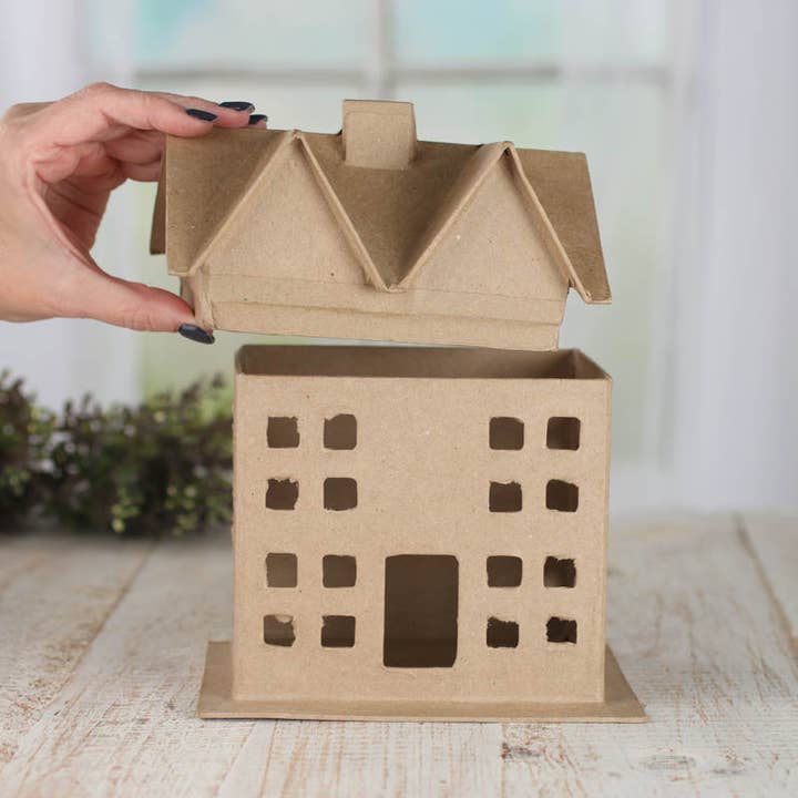 Factory Direct Craft - Wholesale Decorative Tabletop Object - Premade Paper Mache Putz House Box - 7" x 9" x 5-1/2" 1