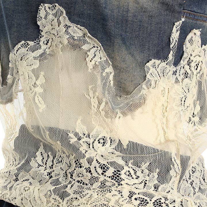 Sanyao Fashion - Wholesale Top & Short Set (NOT Loungewear) - Women's - M37 Lace-Stitched Denim Two-Piece with Suspender Shorts5