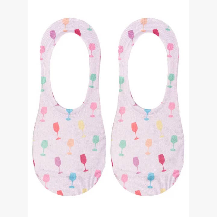 Living Royal - Wholesale Socks - Unisex - No-Show Liner Socks - Multi-Colored Wine Glasses - Pink