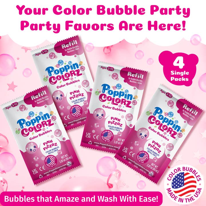 South Beach Bubbles - Wholesale Bubble Wand - Kids - PoppinColorz Pink Pizzaz Color Bubbles - 4-pack Refills1