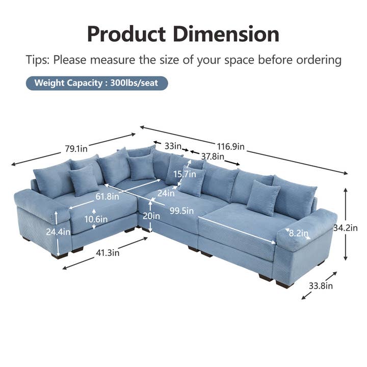 39F Inc. - Wholesale Sofa - Oversized Blue Cloud Modular Sectional Couch (13 Pillows)18
