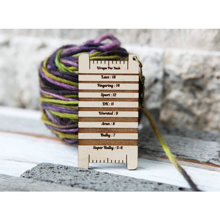 Sunrise Grove - Wholesale Knitting/Crochet Supplies - Crystal & Leaf Yarn WPI Tool Cherry Wood Gauge7