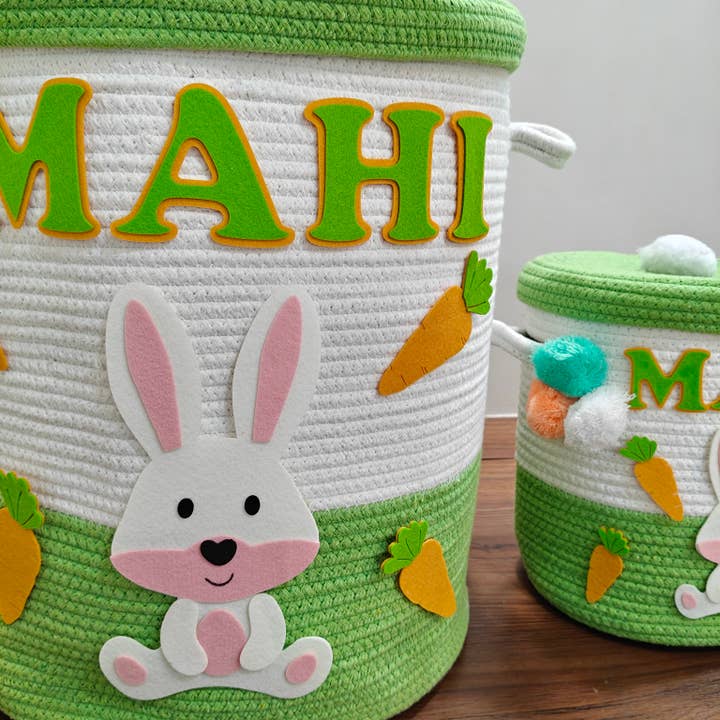 Ash and Vi - Wholesale Basket – Kids & baby - Jute Cotton Storage Basket with Lid -Bunny Bounty5