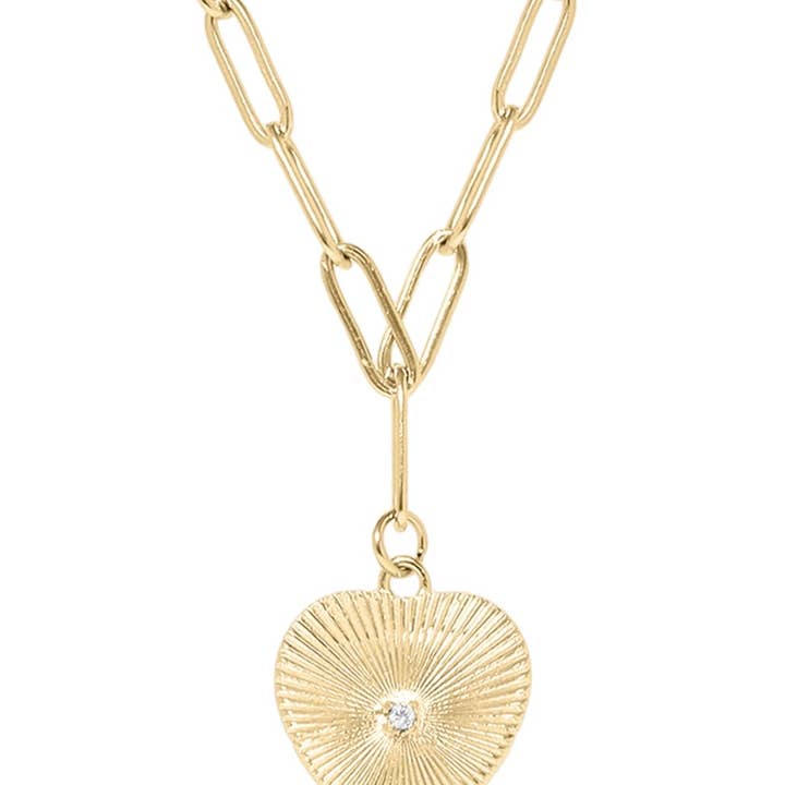 Elizabeth paperclip necklace | heart charm | 18k gold plated for wholesale by Bella Rey jewelry